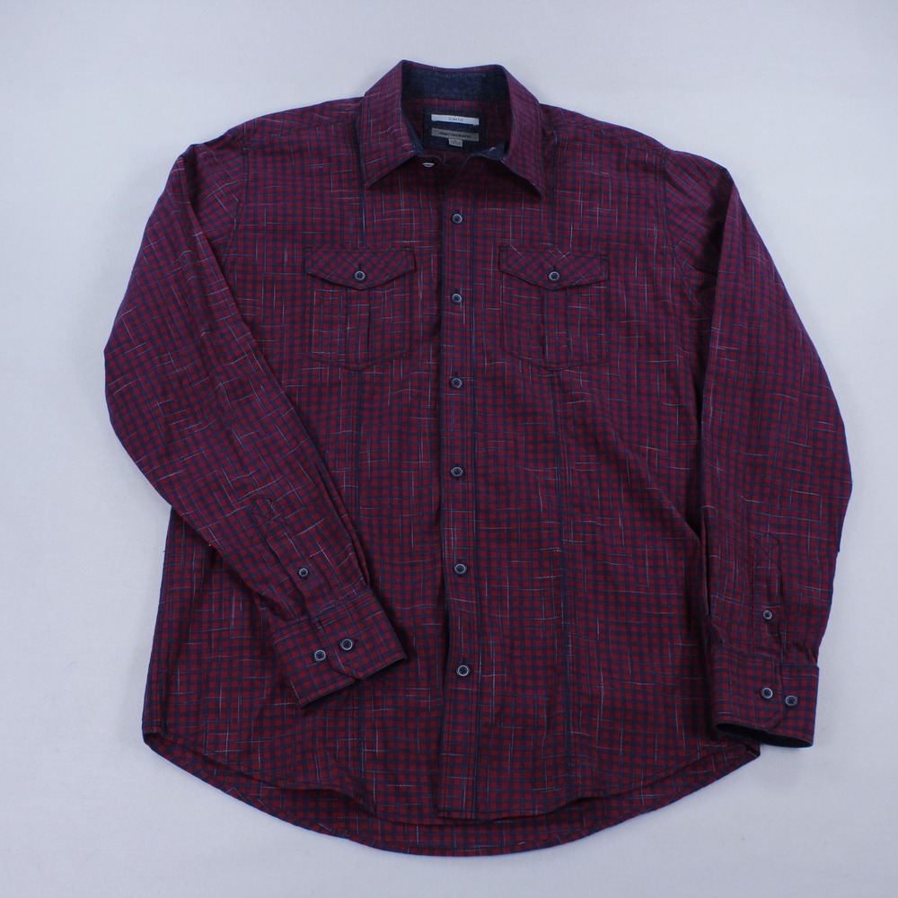 Johnston & Murphy Men's Slim Fit Plaid Button Up Shirt Size Large 100% Cotton